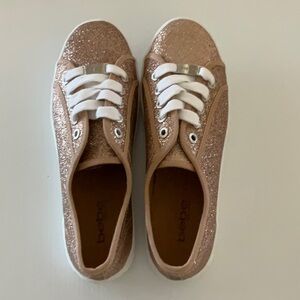 bebe Sport Dane Rose Gold Glitter Metal Accent Athleisure Sneakers Womens 8